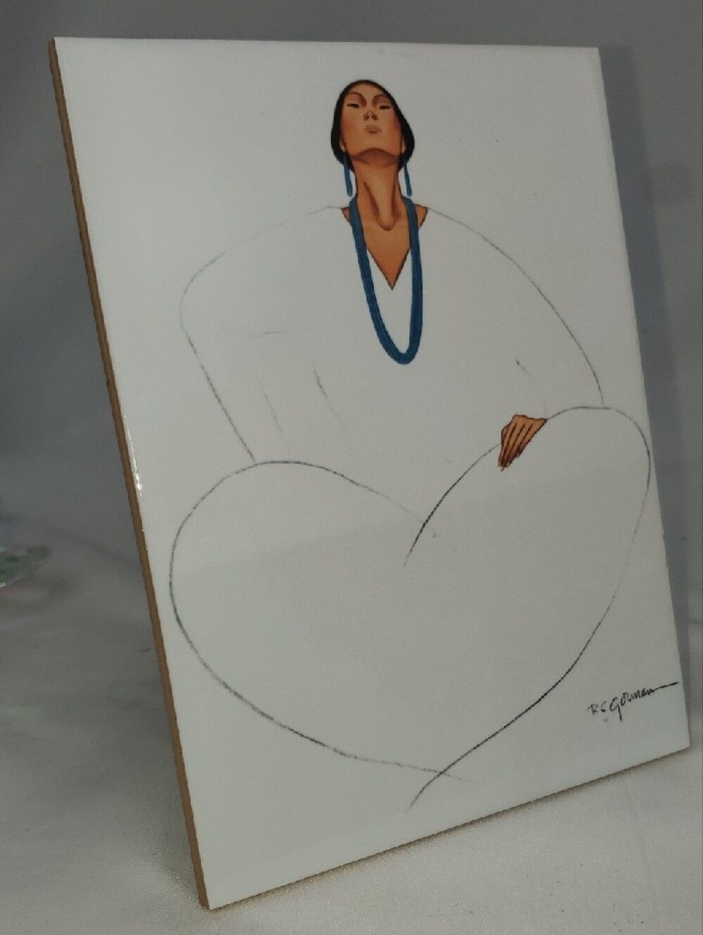 RC Gorman - Ceramic Tile Signed Art New Mexico American Indian Woman - Picture 4 of 7